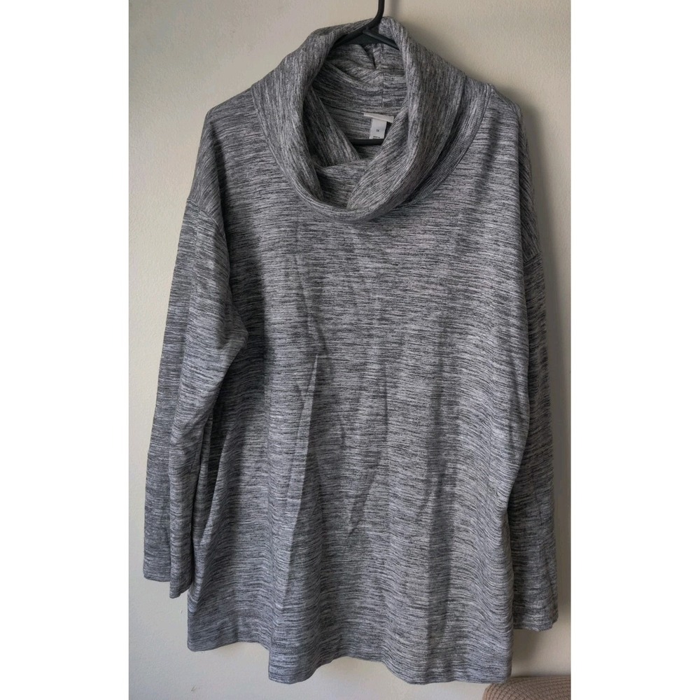 AVA & Viv Women's Plus Gray Pullover Tunic Sweater Drape/Cowl‎ Neck Size 1X